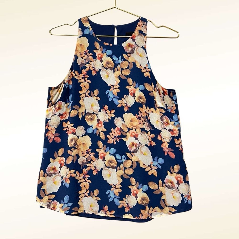 J. Crew Floral Silk Sleeveless Top Size 6 Navy Floral Delicate Career Feminine